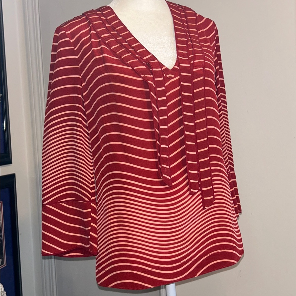Tory Burch Red and Cream Striped Blouse